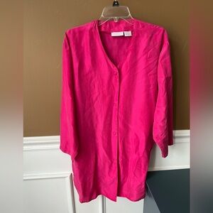 Sasson Women's Pink Button-Down Sleepwear Silk Size P/S Barbiecore